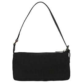 Fendi-FENDI Zucchino Canvas Accessory Pouch Black Auth 100099-Black