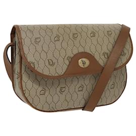 Christian Dior-Christian Dior Honeycomb Canvas Shoulder Bag PVC Beige Brown Gold Auth ar12857-Brown,Beige,Golden