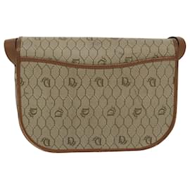 Christian Dior-Christian Dior Honeycomb Canvas Shoulder Bag PVC Beige Brown Gold Auth ar12857-Brown,Beige,Golden