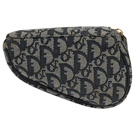 Christian Dior-Christian Dior Trotter Canvas Saddle Pouch Navy Gold Auth 98543-Golden,Navy blue
