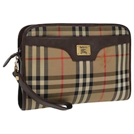 Autre Marque-Burberrys Nova Check Clutch Bag Canvas Beige Gold Auth 98129-Beige,Golden