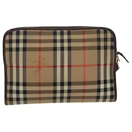 Autre Marque-Burberrys Nova Check Clutch Bag Canvas Beige Gold Auth 98129-Beige,Golden