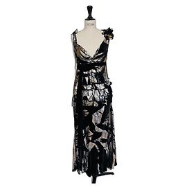 Gucci Abendkleid aus Samt Schwarz Gold und Silber Effekt Schwarz