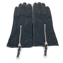 Prada Black Leather Zip Gloves Black