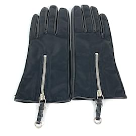 Prada-Prada Black Leather Zip Gloves-Black