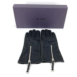 Prada-Prada Black Leather Zip Gloves-Black
