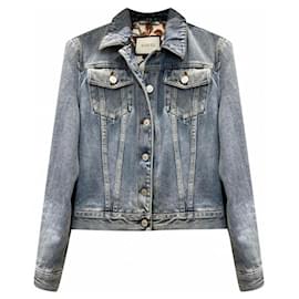 Gucci-Gucci denim jacket with floral logo lining-Multiple colors