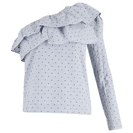 Maje Lelina One Shoulder Ruffle Top in Light Blue Cotton Blue Light blue