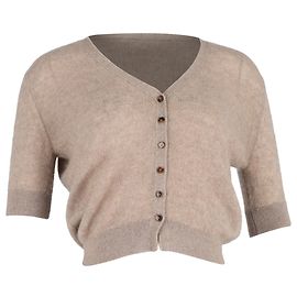 Khaite Dianna Kurzarm-Cardigan aus braunem Kaschmir Braun