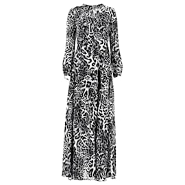 Michael Kors- Michael Kors Leopard Print Maxi Buttoned Long Sleeve Dress in Black and Black Viscose-Multiple colors