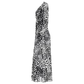 Michael Kors- Michael Kors Leopard Print Maxi Buttoned Long Sleeve Dress in Black and Black Viscose-Multiple colors
