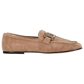 Tod's- Tod's Kate Embellished Slip-On Loafers in Brown Suede-Brown