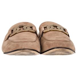 Tod's- Tod's Kate Embellished Slip-On Loafers in Brown Suede-Brown
