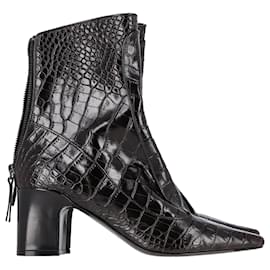 Autre Marque-Fabrizio Viti Timeless Crocodile-Embossed Ankle Boots in Brown Leather-Brown,Red