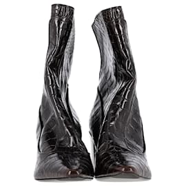 Autre Marque-Fabrizio Viti Timeless Crocodile-Embossed Ankle Boots in Brown Leather-Brown,Red