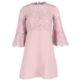 Valentino Garavani Vestido Mini de Renda Valentino em Algodão Rosa Marrom Rosa