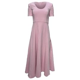 Roland Mouret- Roland Mouret Midi Scoop Neck Short Sleeve Dress in Pink Wool-Pink