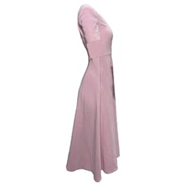Roland Mouret- Roland Mouret Midi Scoop Neck Short Sleeve Dress in Pink Wool-Pink