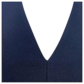 Roland Mouret- Roland Mouret Kinglake Midi Asymmetrical V-Neck Dress in Navy Blue Polyester-Blue,Navy blue