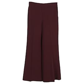 Fendi- Fendi High-Rise Wide-Leg Trousers in Burgundy Wool-Red,Dark red