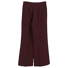 Fendi- Fendi High-Rise Wide-Leg Trousers in Burgundy Wool-Red,Dark red