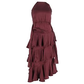 Vestido midi de cuello halter en seda burdeos con volantes de Zimmermann Roja Burdeos