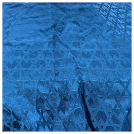 Autre Marque- Saloni Debbie Patterned Mini Ribbon Detail Dress in Blue Silk-Blue