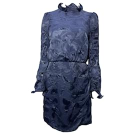 Autre Marque- Saloni Rina B Mini Ruffled Neck Dress in Navy Blue Rayon-Blue,Navy blue