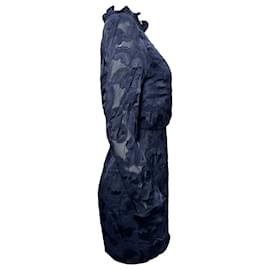 Autre Marque- Saloni Rina B Mini Ruffled Neck Dress in Navy Blue Rayon-Blue,Navy blue