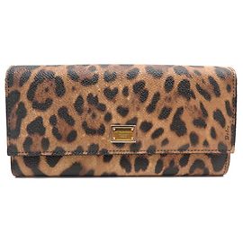 NEW DOLCE & GABBANA CONTINENTAL CRESPO LEOPARD WALLET Brown