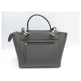Céline-CELINE BELT MICRO 189153 GRAINED LEATHER GRAY SHOULDER BAG-Grey
