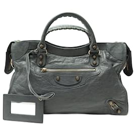 Balenciaga-BALENCIAGA GIANT CITY 12 281770 GRAY LEATHER SHOULDER BAG-Grey
