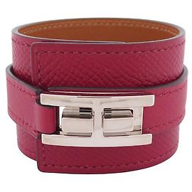 Hermès NEUF BRACELET HERMES MANCHETTE DRAG CUIR EPSOM ROUGE GRENADIER 18 BANGLE Bordeaux