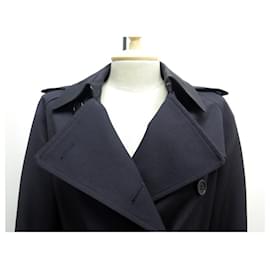 Autre Marque-NINE VINTAGE WATERPROOF BURBERRYS SOLGARDINE TRENCH 42 L BLUE WOOL COAT-Navy blue