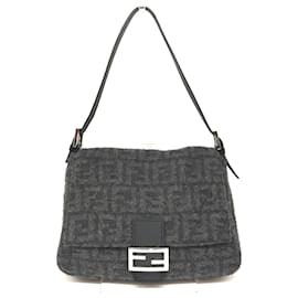 Fendi-Fendi Wool Mamma Baguette Shoulder Bag-Grey