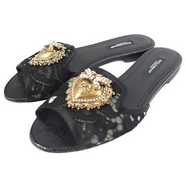 Dolce & Gabbana Devotion Lace Leather Sandals Black