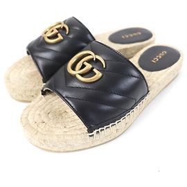 Gucci GG Marmont Leather Espadrille Sandals Black
