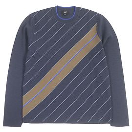 Alfred Dunhill Dunhill Wollseide Streifen Rundhalsstrick Navy M Blau