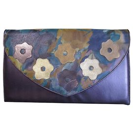 Bolsa de mão Bally em couro azul com padrão floral Azul