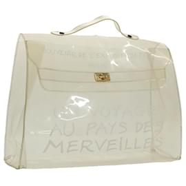 Hermès-HERMES Vinyl Kelly Hand Bag Vinyl Clear Gold Auth 97751-Golden,Other