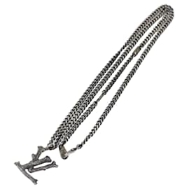 Louis Vuitton-LOUIS VUITTON LV Wood Necklace metal Dark Silver MP2818 LV Auth 87375-Metallic