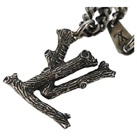 Louis Vuitton-LOUIS VUITTON LV Wood Necklace metal Dark Silver MP2818 LV Auth 87375-Metallic