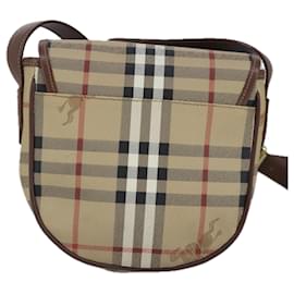 Autre Marque-Burberrys Nova Check Shoulder Bag PVC Leather Beige Gold Auth 100407-Beige,Golden