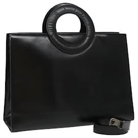 Céline-CELINE Hand Bag Leather 2way Black Silver Auth 98398-Black,Silvery
