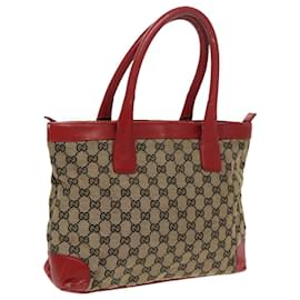Gucci-GUCCI GG Canvas Tote Bag Beige Silver Red 33890 Auth 98790-Silvery,Red,Beige