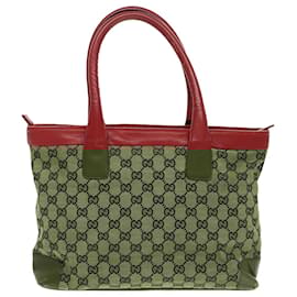 Gucci-GUCCI GG Canvas Tote Bag Beige Silver Red 33890 Auth 98790-Silvery,Red,Beige
