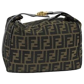 Fendi-FENDI Zucca Canvas Hand Bag Brown Black Gold Auth 73582-Brown,Black,Golden