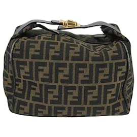 Fendi-FENDI Zucca Canvas Hand Bag Brown Black Gold Auth 73582-Brown,Black,Golden