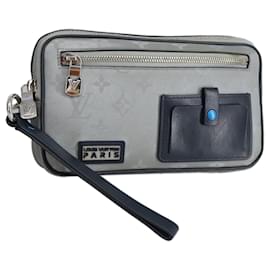 Louis Vuitton-LOUIS VUITTON Monogram Satellite Alpha Pouch Prata M44178 LV Auth 100083-Prata