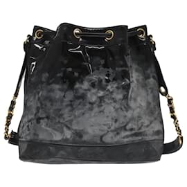 Chanel-CHANEL Shoulder Bag Enamel Black Gold CC Auth 97456-Black,Golden